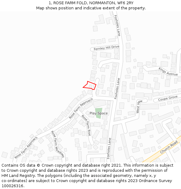 1, ROSE FARM FOLD, NORMANTON, WF6 2RY: Location map and indicative extent of plot