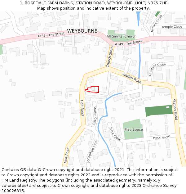 1, ROSEDALE FARM BARNS, STATION ROAD, WEYBOURNE, HOLT, NR25 7HE: Location map and indicative extent of plot