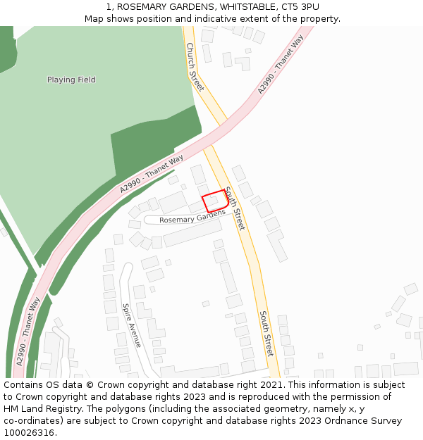 1, ROSEMARY GARDENS, WHITSTABLE, CT5 3PU: Location map and indicative extent of plot
