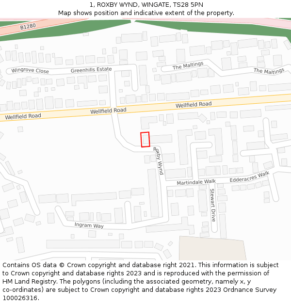 1, ROXBY WYND, WINGATE, TS28 5PN: Location map and indicative extent of plot