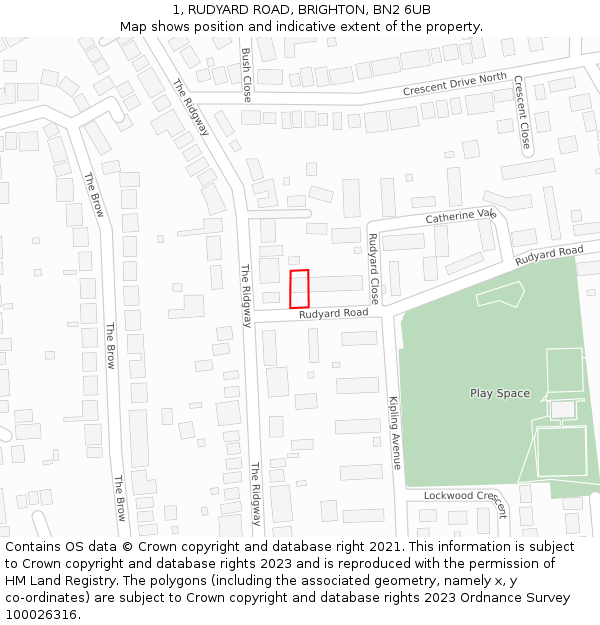 1, RUDYARD ROAD, BRIGHTON, BN2 6UB: Location map and indicative extent of plot