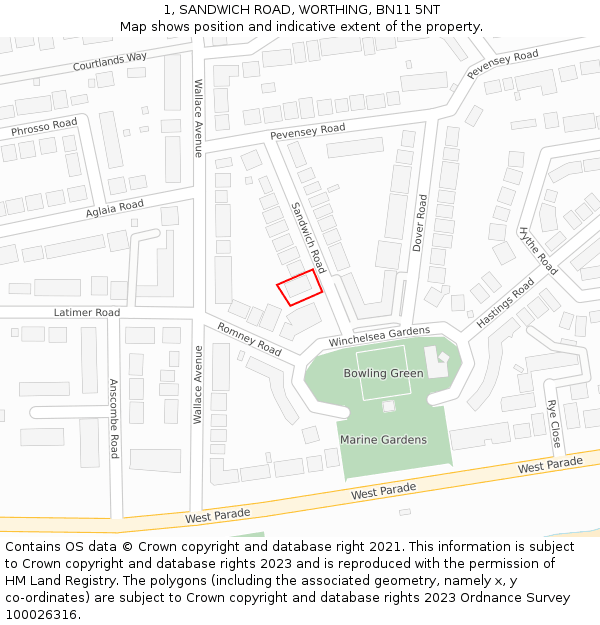 1, SANDWICH ROAD, WORTHING, BN11 5NT: Location map and indicative extent of plot