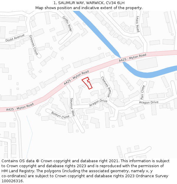 1, SAUMUR WAY, WARWICK, CV34 6LH: Location map and indicative extent of plot