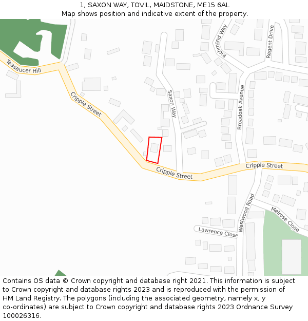 1, SAXON WAY, TOVIL, MAIDSTONE, ME15 6AL: Location map and indicative extent of plot