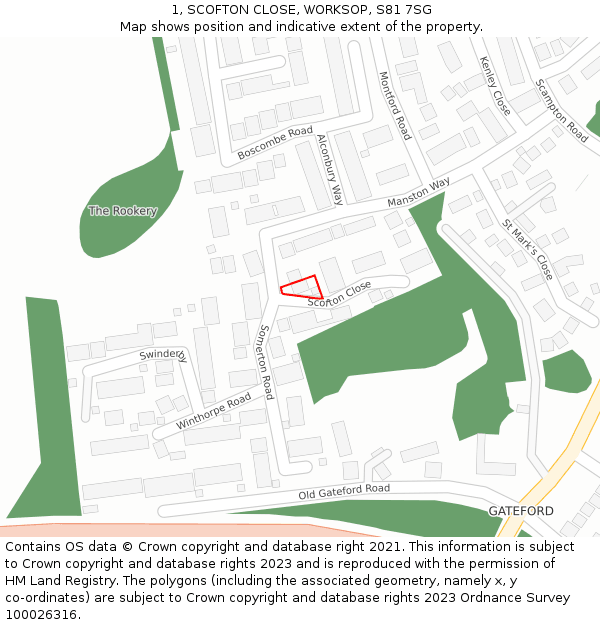 1, SCOFTON CLOSE, WORKSOP, S81 7SG: Location map and indicative extent of plot