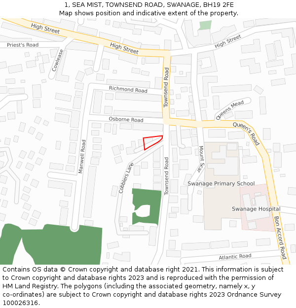 1, SEA MIST, TOWNSEND ROAD, SWANAGE, BH19 2FE: Location map and indicative extent of plot