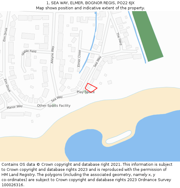 1, SEA WAY, ELMER, BOGNOR REGIS, PO22 6JX: Location map and indicative extent of plot