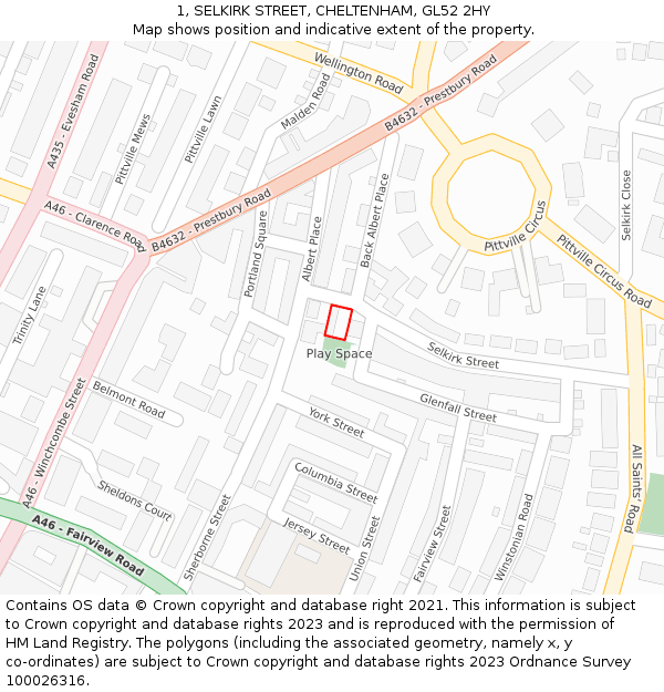 1, SELKIRK STREET, CHELTENHAM, GL52 2HY: Location map and indicative extent of plot