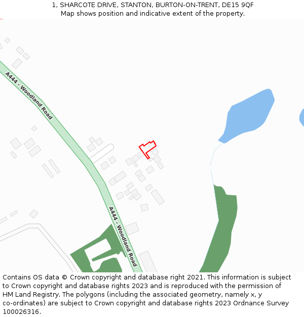 1, SHARCOTE DRIVE, STANTON, BURTON-ON-TRENT, DE15 9QF: Location map and indicative extent of plot