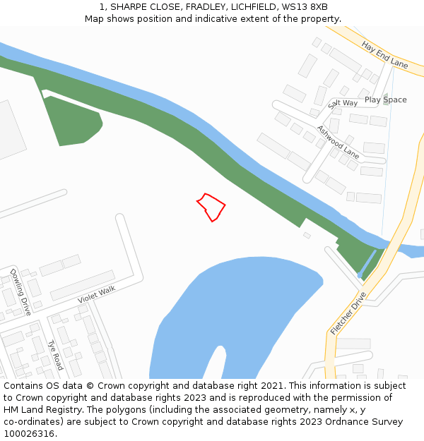 1, SHARPE CLOSE, FRADLEY, LICHFIELD, WS13 8XB: Location map and indicative extent of plot