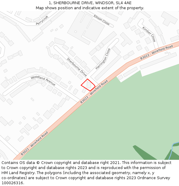 1, SHERBOURNE DRIVE, WINDSOR, SL4 4AE: Location map and indicative extent of plot