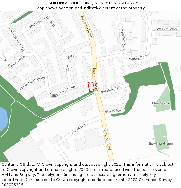 1, SHILLINGSTONE DRIVE, NUNEATON, CV10 7GA: Location map and indicative extent of plot