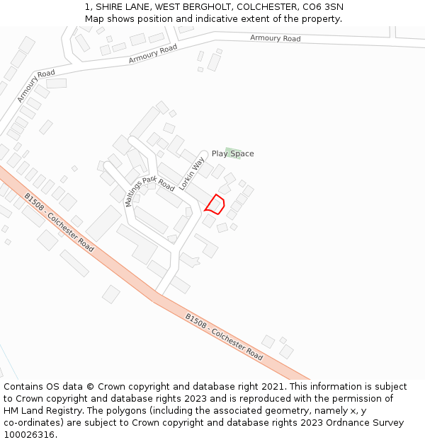 1, SHIRE LANE, WEST BERGHOLT, COLCHESTER, CO6 3SN: Location map and indicative extent of plot