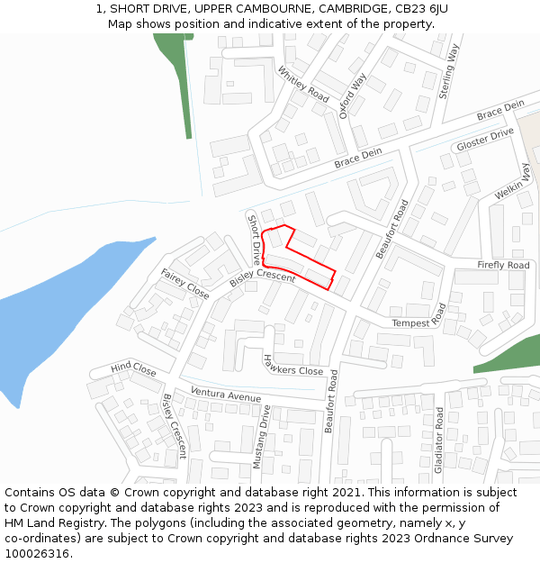 1, SHORT DRIVE, UPPER CAMBOURNE, CAMBRIDGE, CB23 6JU: Location map and indicative extent of plot