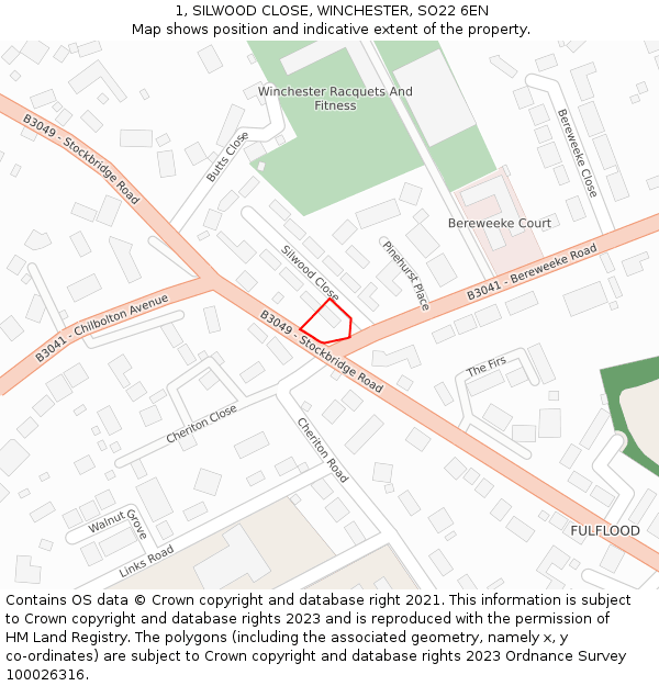 1, SILWOOD CLOSE, WINCHESTER, SO22 6EN: Location map and indicative extent of plot