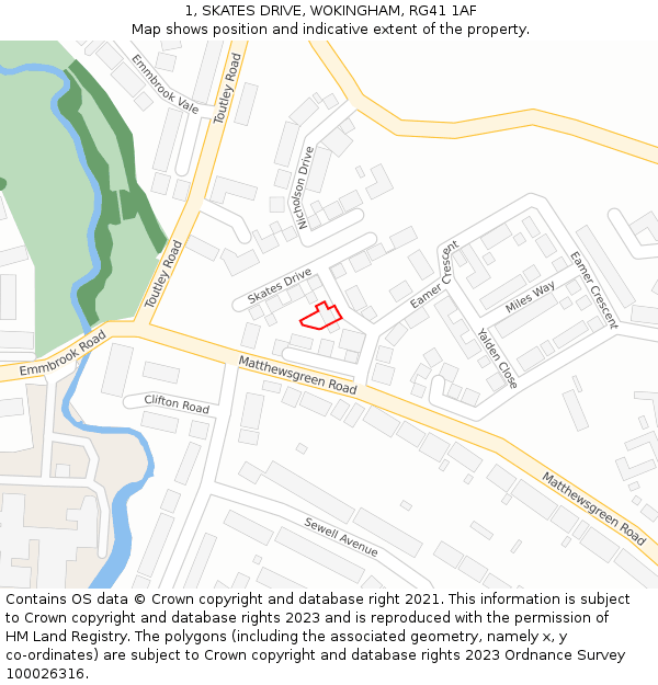 1, SKATES DRIVE, WOKINGHAM, RG41 1AF: Location map and indicative extent of plot