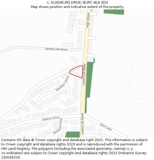 1, SLAIDBURN DRIVE, BURY, BL8 3DG: Location map and indicative extent of plot