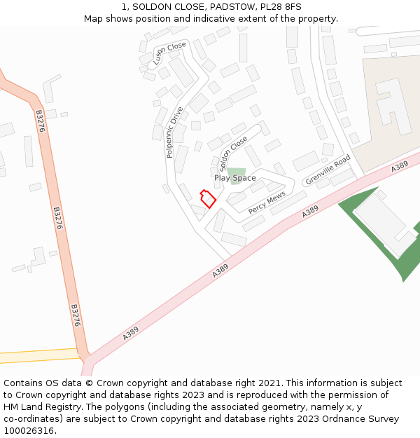 1, SOLDON CLOSE, PADSTOW, PL28 8FS: Location map and indicative extent of plot