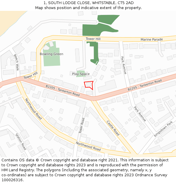 1, SOUTH LODGE CLOSE, WHITSTABLE, CT5 2AD: Location map and indicative extent of plot