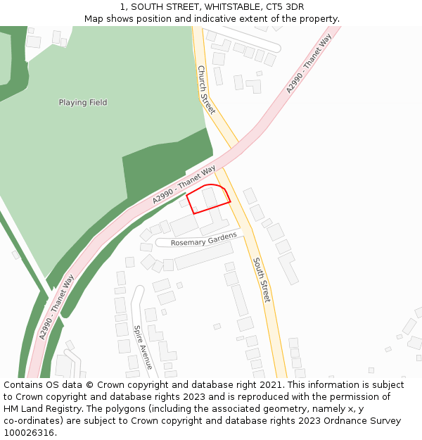 1, SOUTH STREET, WHITSTABLE, CT5 3DR: Location map and indicative extent of plot