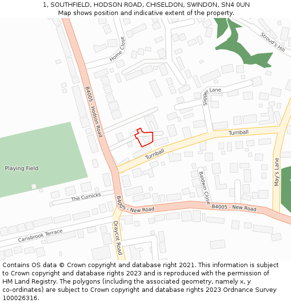 1, SOUTHFIELD, HODSON ROAD, CHISELDON, SWINDON, SN4 0UN: Location map and indicative extent of plot