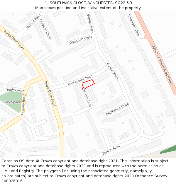 1, SOUTHWICK CLOSE, WINCHESTER, SO22 6JR: Location map and indicative extent of plot