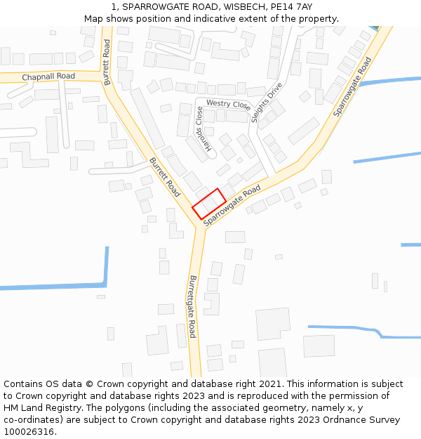 1, SPARROWGATE ROAD, WISBECH, PE14 7AY: Location map and indicative extent of plot