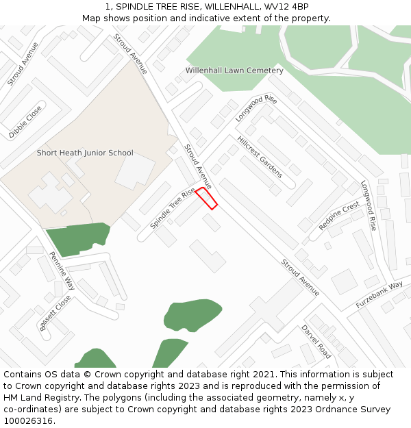 1, SPINDLE TREE RISE, WILLENHALL, WV12 4BP: Location map and indicative extent of plot
