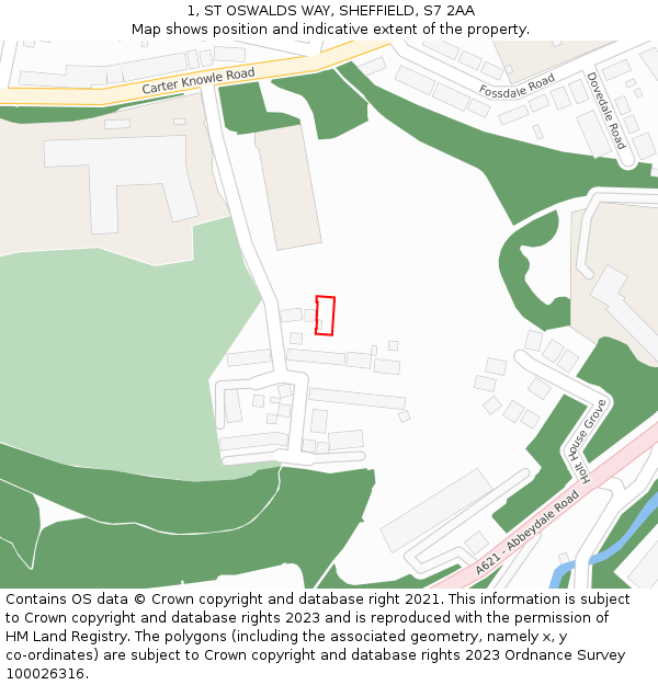 1, ST OSWALDS WAY, SHEFFIELD, S7 2AA: Location map and indicative extent of plot