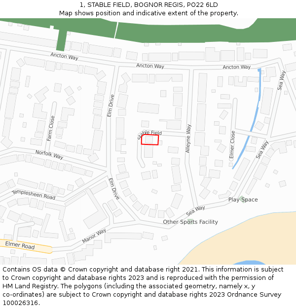 1, STABLE FIELD, BOGNOR REGIS, PO22 6LD: Location map and indicative extent of plot