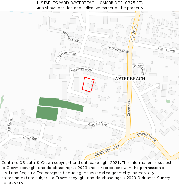 1, STABLES YARD, WATERBEACH, CAMBRIDGE, CB25 9FN: Location map and indicative extent of plot