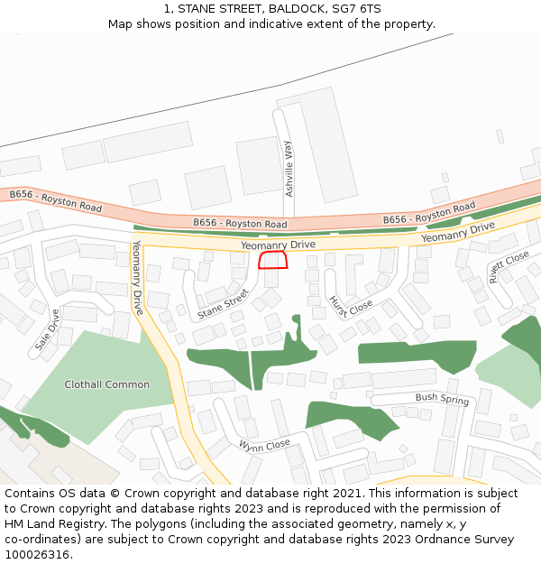 1, STANE STREET, BALDOCK, SG7 6TS: Location map and indicative extent of plot