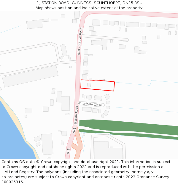 1, STATION ROAD, GUNNESS, SCUNTHORPE, DN15 8SU: Location map and indicative extent of plot