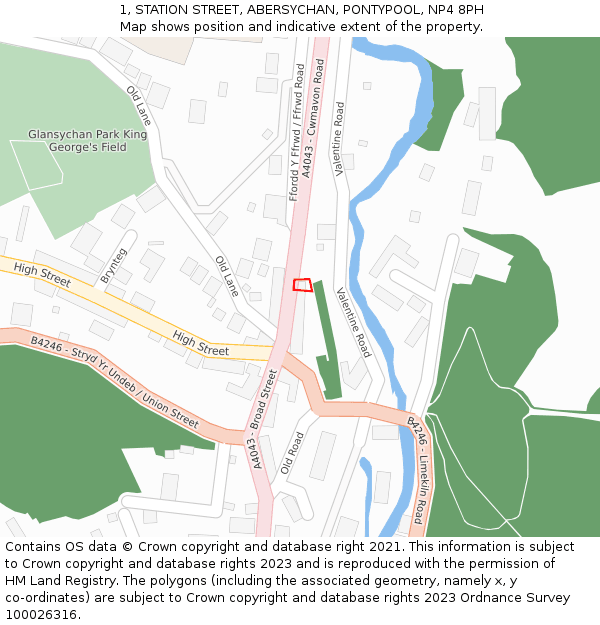 1, STATION STREET, ABERSYCHAN, PONTYPOOL, NP4 8PH: Location map and indicative extent of plot