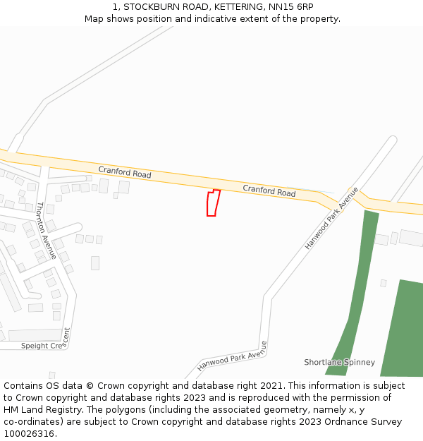 1, STOCKBURN ROAD, KETTERING, NN15 6RP: Location map and indicative extent of plot