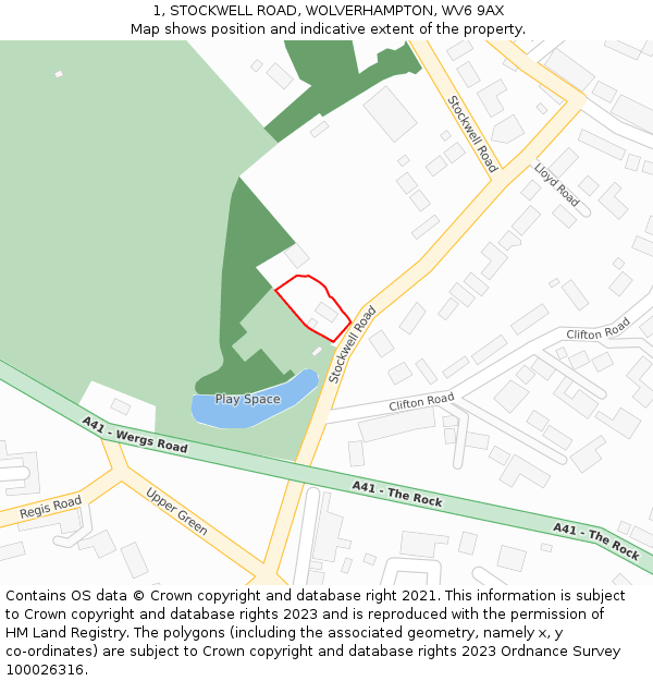 1, STOCKWELL ROAD, WOLVERHAMPTON, WV6 9AX: Location map and indicative extent of plot