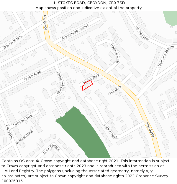 1, STOKES ROAD, CROYDON, CR0 7SD: Location map and indicative extent of plot