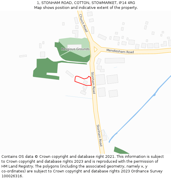 1, STONHAM ROAD, COTTON, STOWMARKET, IP14 4RG: Location map and indicative extent of plot