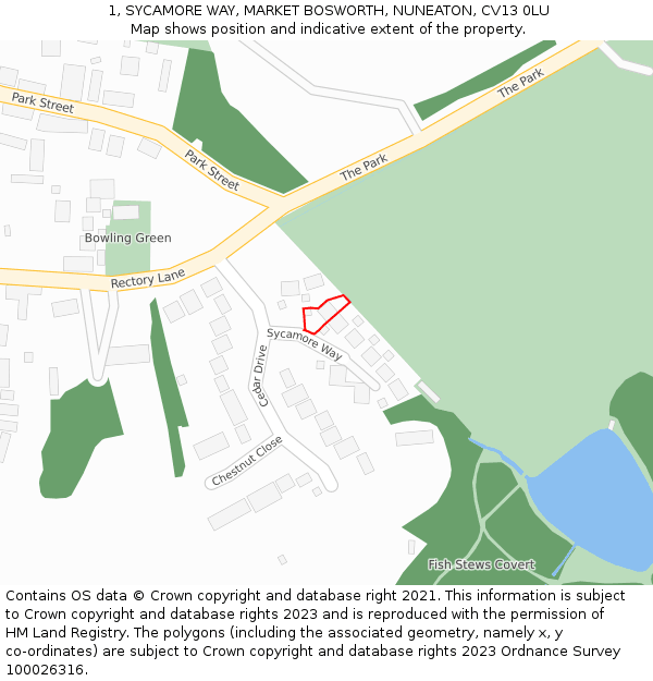 1, SYCAMORE WAY, MARKET BOSWORTH, NUNEATON, CV13 0LU: Location map and indicative extent of plot