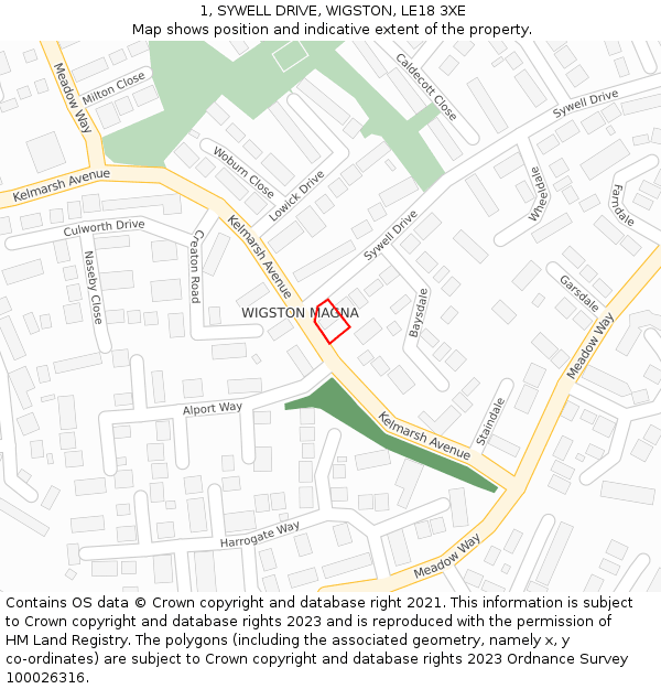 1, SYWELL DRIVE, WIGSTON, LE18 3XE: Location map and indicative extent of plot