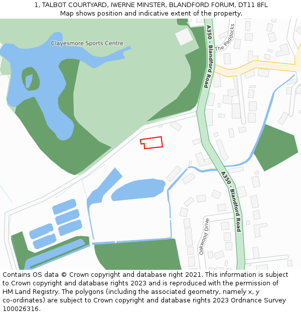 1, TALBOT COURTYARD, IWERNE MINSTER, BLANDFORD FORUM, DT11 8FL: Location map and indicative extent of plot