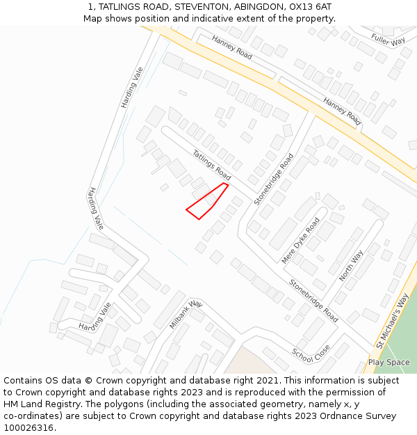 1, TATLINGS ROAD, STEVENTON, ABINGDON, OX13 6AT: Location map and indicative extent of plot