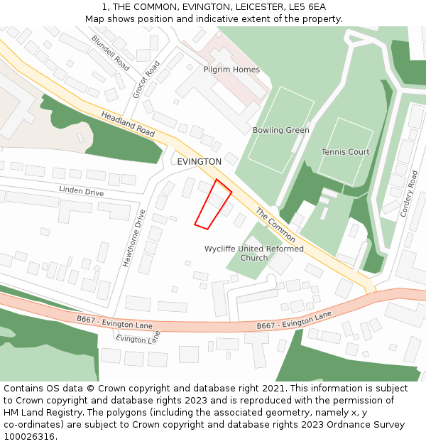 1, THE COMMON, EVINGTON, LEICESTER, LE5 6EA: Location map and indicative extent of plot