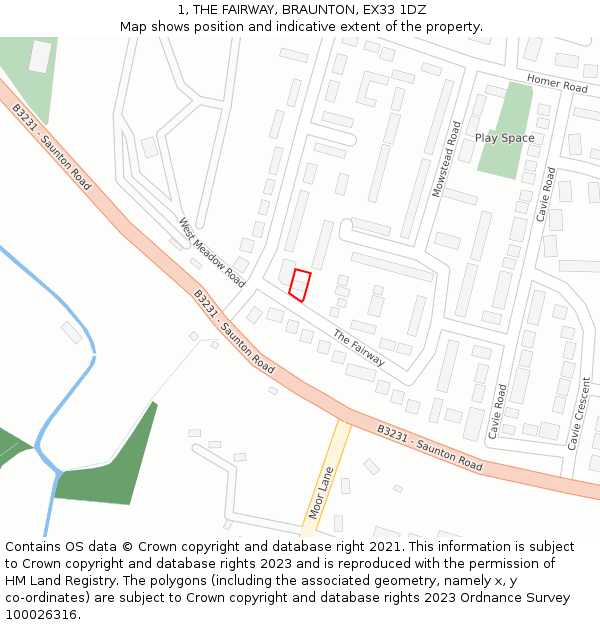 1, THE FAIRWAY, BRAUNTON, EX33 1DZ: Location map and indicative extent of plot