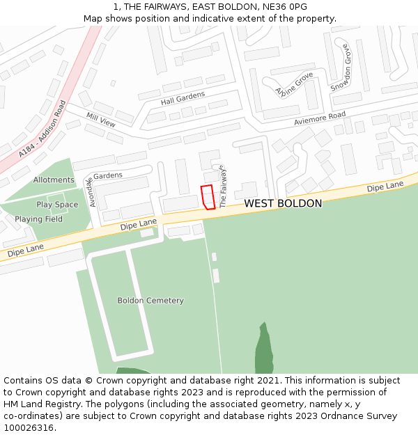 1, THE FAIRWAYS, EAST BOLDON, NE36 0PG: Location map and indicative extent of plot