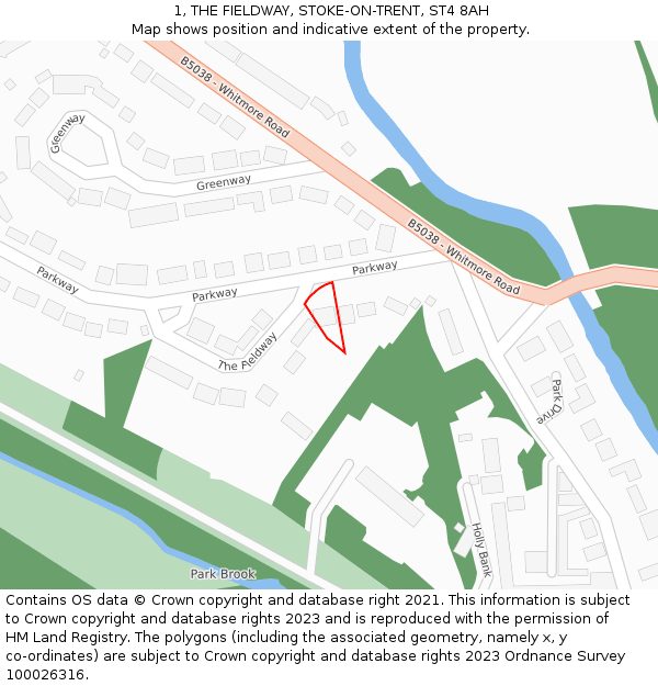 1, THE FIELDWAY, STOKE-ON-TRENT, ST4 8AH: Location map and indicative extent of plot