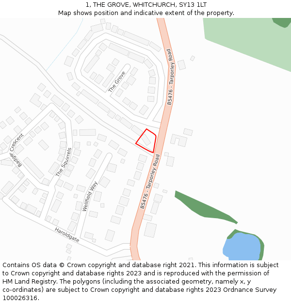 1, THE GROVE, WHITCHURCH, SY13 1LT: Location map and indicative extent of plot