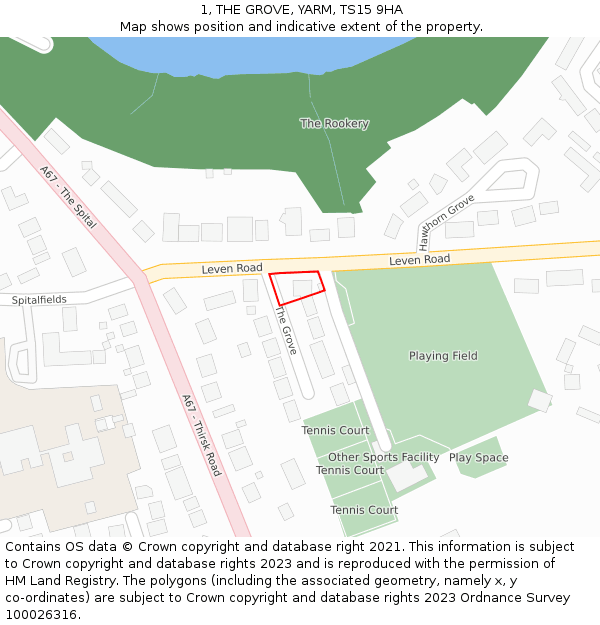 1, THE GROVE, YARM, TS15 9HA: Location map and indicative extent of plot