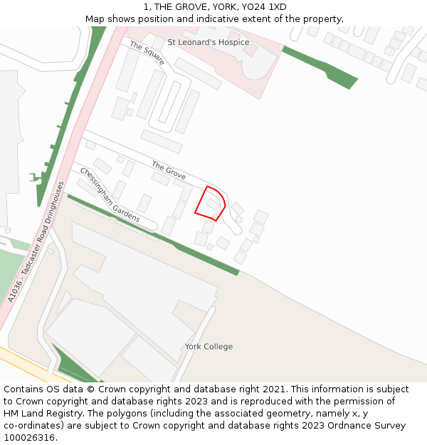 1, THE GROVE, YORK, YO24 1XD: Location map and indicative extent of plot