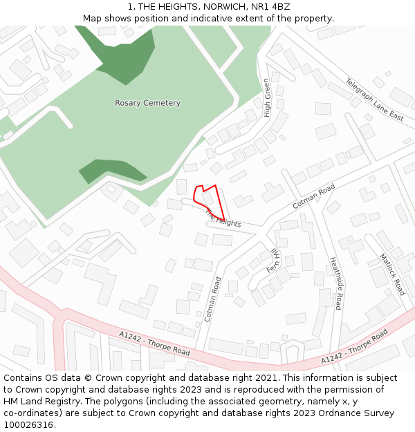 1, THE HEIGHTS, NORWICH, NR1 4BZ: Location map and indicative extent of plot